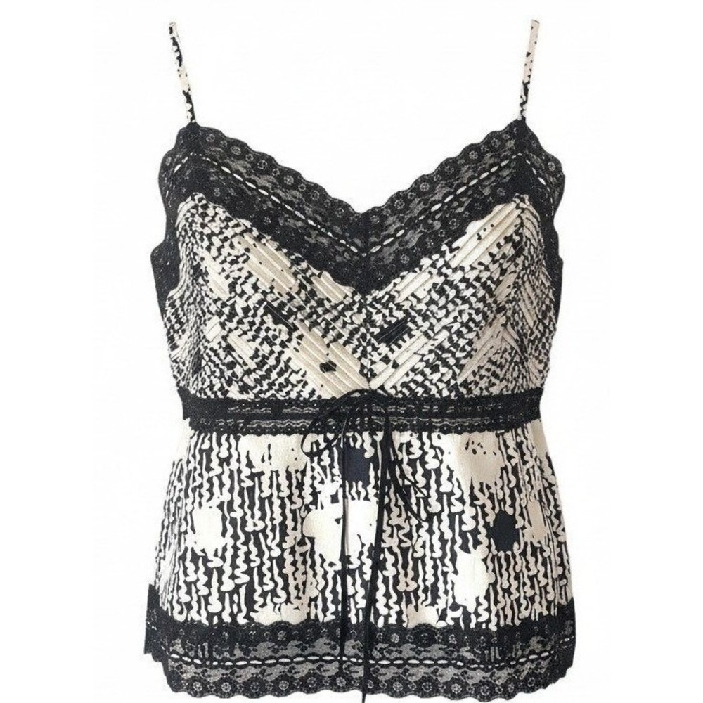 Doncaster Collection Silk Blend Lace Trim Abstract Camisole Top Black White 4